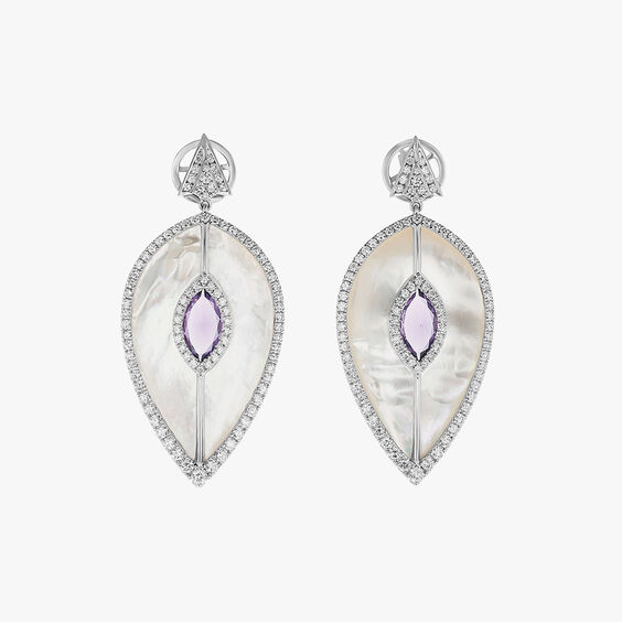 18ct White Gold Mother Of Pearl & Amethyst Earrings